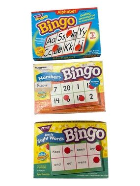TREND ENTERPRISES BINGO EDUCATIONAL LEARNING SET OF 3 NUMBER ALPHABET SIGHTWORDS